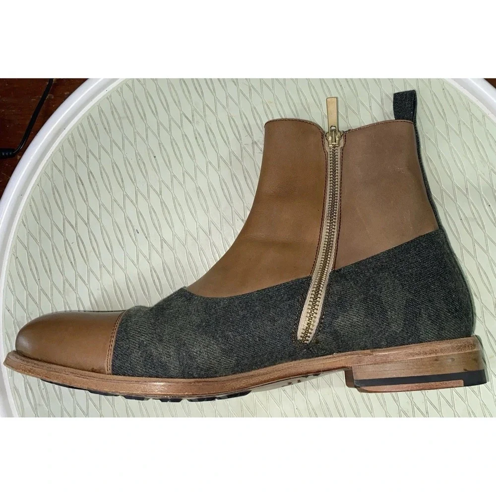 Dapper Lane Leather&Wool Men's‎ Octavia Dress Ankle Boots Brown&Gray Spain EUC 9